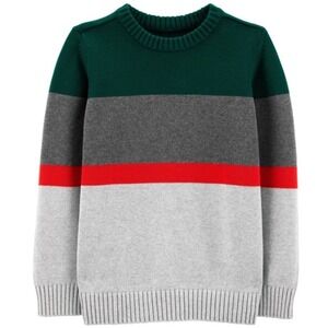 NWOT Carters Boys Green Gray Red Striped Crew Neck Sweater Size 3T‎